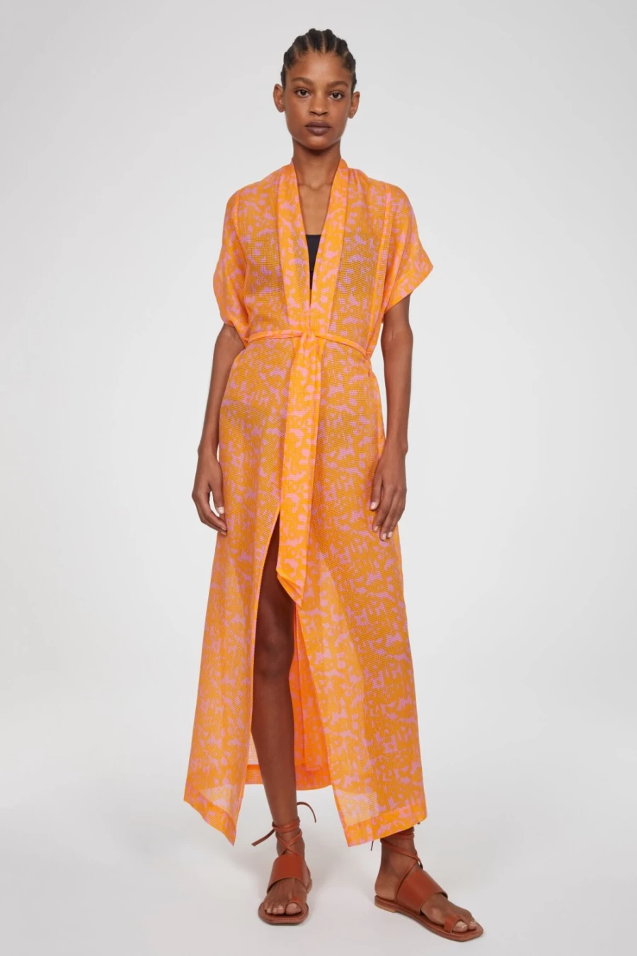 Rodebjer Olympia Waffle Silk Caftan for Women in Orange Haze