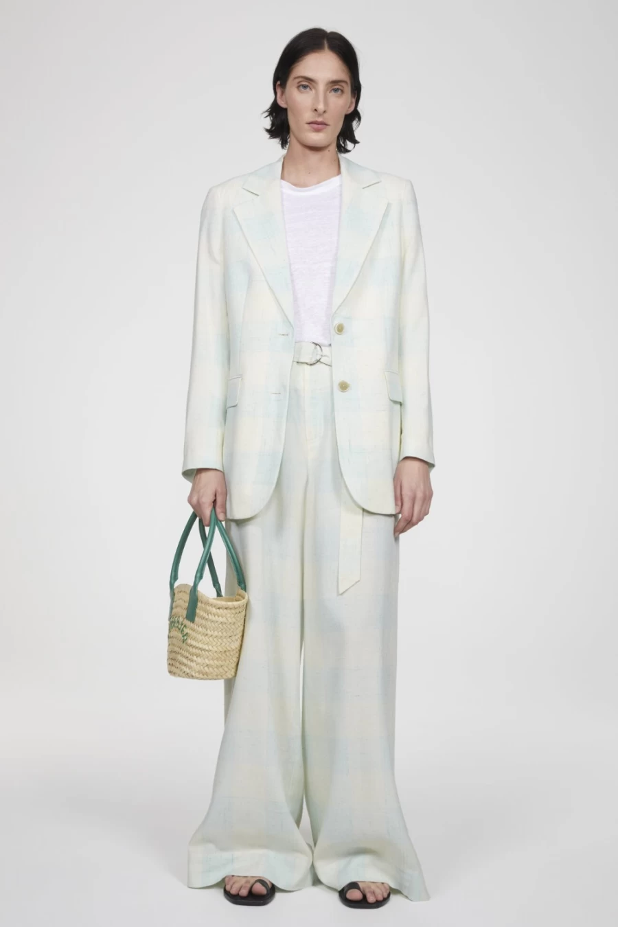 Rodebjer Women's Ocean Mint Silk-Check Blazer - Violante Tailored Jacket