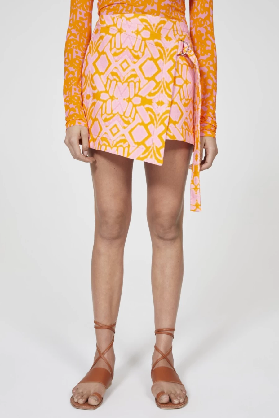 Rodebjer Arezzo Mini Wrap Skirt for Women in Orange Haze